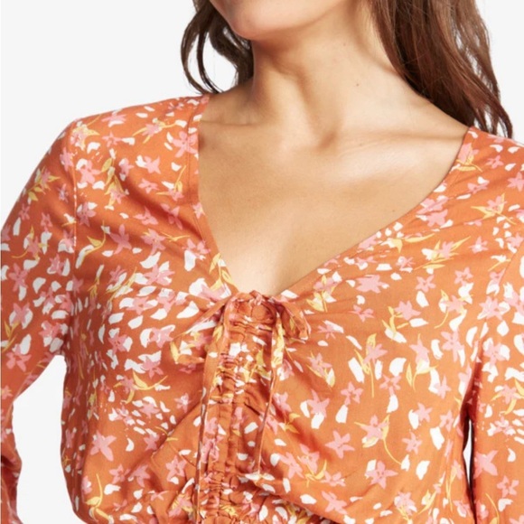 Roxy Spirit Awakes v-Neck Romper  Backed Clay Orange Floral Playsuit size S - Picture 11 of 13